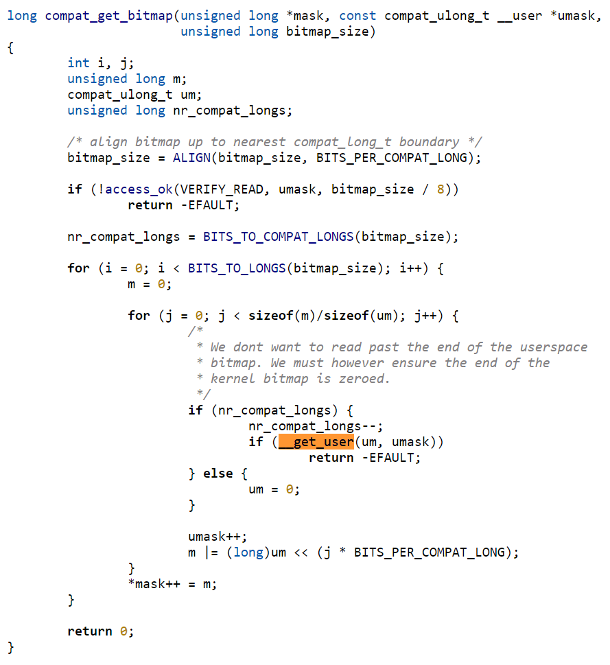 Screenshot showing compat_get_bitmap() implementation